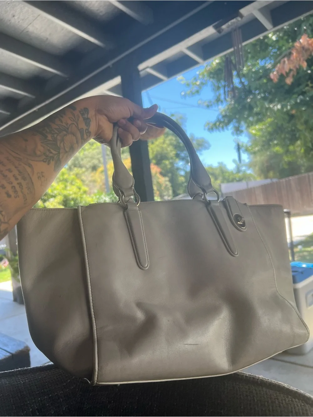 Coach Pebbled Leather Satchel in Light Taupe with Gold Hardware